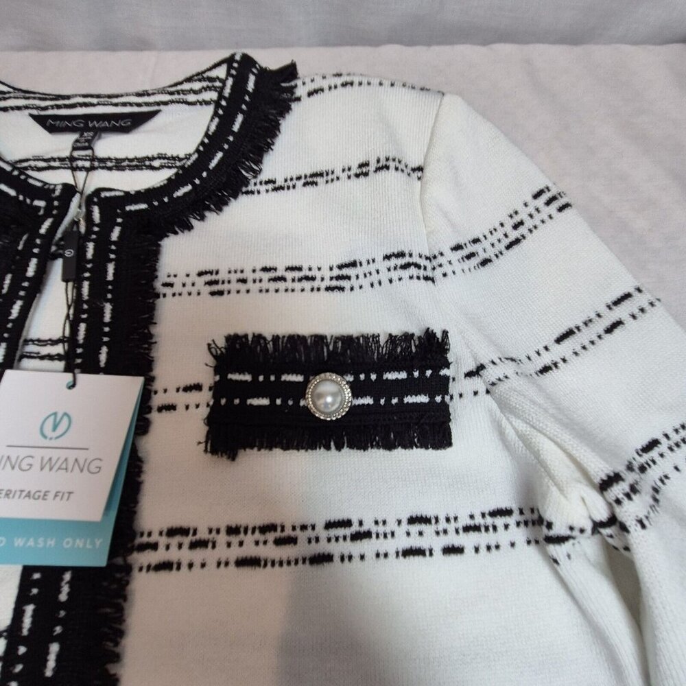 Ming Wang Women's Size XS Striped Blazer Jacket Black White ¾ Sleeve  (42) - Picture 6 of 15